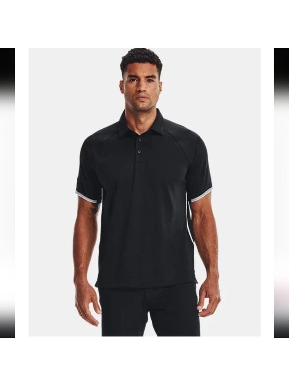 Under Armour Men's UA rival black tech polo shirt,loose fit medium heatgear NWOT
